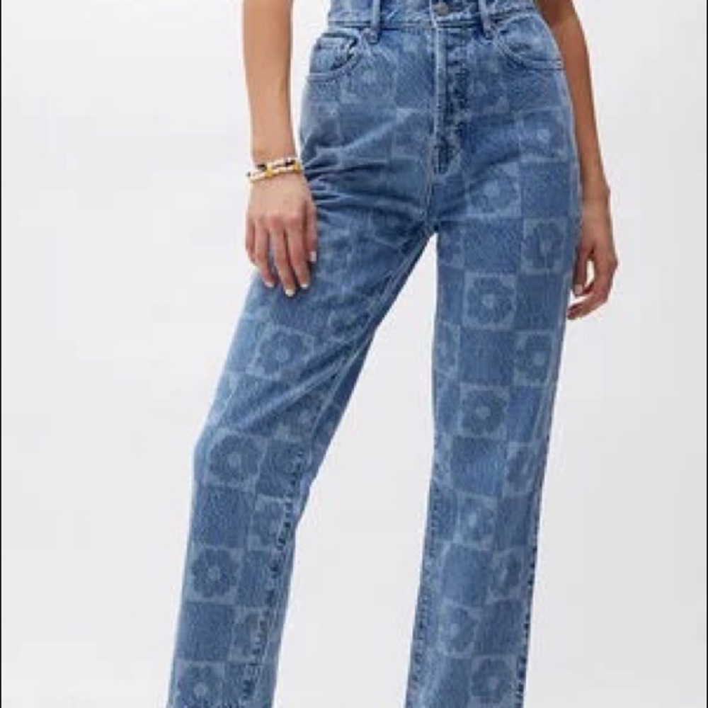 PacSun Eco Flower Light Blue High Waisted Straight Leg Jeans Size 22!!
